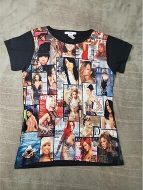 Y2K King Black T-Shirt with Colorful Magazine Cover Print Front